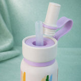 Cream Purple Brush stroke Jumbo Straw Series Stainless Steel Water Bottle for kids, Teens and Adults, 700 ml