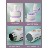 Cream Purple Brush stroke Jumbo Straw Series Stainless Steel Water Bottle for kids, Teens and Adults, 700 ml