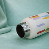 Cream Purple Brush stroke Jumbo Straw Series Stainless Steel Water Bottle for kids, Teens and Adults, 700 ml