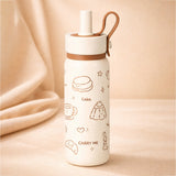 Cream Brown cake design Jumbo Straw Series Stainless Steel Water Bottle for kids, Teens and Adults, 700 ml