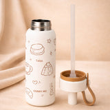 Cream Brown cake design Jumbo Straw Series Stainless Steel Water Bottle for kids, Teens and Adults, 700 ml