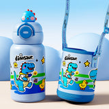 Blue DIno 3d Face Lid with Matching Cover Stainless Steel Water Bottle for Kids, 550 ml