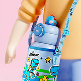 Blue DIno 3d Face Lid with Matching Cover Stainless Steel Water Bottle for Kids, 550 ml