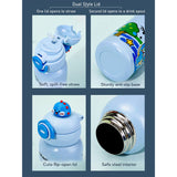 Blue DIno 3d Face Lid with Matching Cover Stainless Steel Water Bottle for Kids, 550 ml