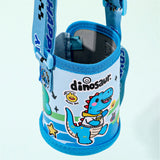 Blue DIno 3d Face Lid with Matching Cover Stainless Steel Water Bottle for Kids, 550 ml