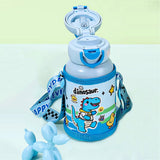 Blue DIno 3d Face Lid with Matching Cover Stainless Steel Water Bottle for Kids, 550 ml