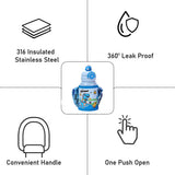 Blue DIno 3d Face Lid with Matching Cover Stainless Steel Water Bottle for Kids, 550 ml