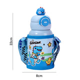 Blue DIno 3d Face Lid with Matching Cover Stainless Steel Water Bottle for Kids, 550 ml