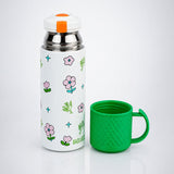 Green Checks Cup Lid Design, Sleek Stainless Steel Thermos & Water Bottle for Kids, 350ml