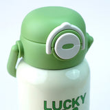 Green checks Labubu with Matching Cover Stainless Steel Water Bottle for Kids, 500 ml
