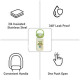 Green checks Labubu with Matching Cover Stainless Steel Water Bottle for Kids, 500 ml
