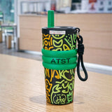 Green Doodle Fluorescent series Stainless Steel Tumbler and Water Bottle for Kids and Adults, 550ml