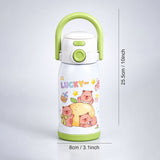 Green Lid, Lucky Capybara Series, Stainless Steel Water Bottle for Kids, 600ml