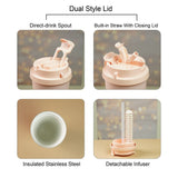 Lily Pink Stainless Steel premium Insulated Detox Infuser Bottle with Tea and Fruit Infuser attachment, 520ml