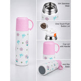 Pink Checks Cup Lid Design, Sleek Stainless Steel Thermos & Water Bottle for Kids, 350ml