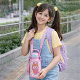 Pink checks Labubu with Matching Cover Stainless Steel Water Bottle for Kids, 500 ml
