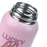 Pink checks Labubu with Matching Cover Stainless Steel Water Bottle for Kids, 500 ml