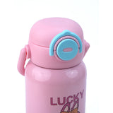 Pink checks Labubu with Matching Cover Stainless Steel Water Bottle for Kids, 500 ml