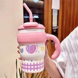 Pink Hearts, Bubble Lid series, with detachable infuser Stainless Steel Kids Tumbler Water Bottle, 680ml