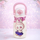 Pink Handle Labubu Printed  Handle Stainless Steel Kids Water Bottle, 500ml