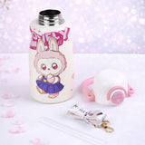 Pink Handle Labubu Printed  Handle Stainless Steel Kids Water Bottle, 500ml