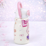 Pink Handle Labubu Printed  Handle Stainless Steel Kids Water Bottle, 500ml