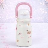 Pink Handle Labubu Printed  Handle Stainless Steel Kids Water Bottle, 500ml