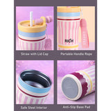 Pink Stripes,  Rich Series, Stainless Steel Tumbler and Water Bottle for Kids, Teens and Adults, 560 ml