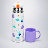 Purple Checks Cup Lid Design, Sleek Stainless Steel Thermos & Water Bottle for Kids, 350ml