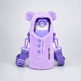 Purple Bear Design, Two Lid Series with Plush Cover, Stainless Steel Water Bottle & Hot thermos flask for Kids and Toddlers, 500ml