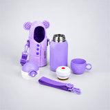 Purple Bear Design, Two Lid Series with Plush Cover, Stainless Steel Water Bottle & Hot thermos flask for Kids and Toddlers, 500ml