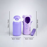 Purple Bear Design, Two Lid Series with Plush Cover, Stainless Steel Water Bottle & Hot thermos flask for Kids and Toddlers, 500ml