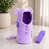 Purple Bear Design, Two Lid Series with Plush Cover, Stainless Steel Water Bottle & Hot thermos flask for Kids and Toddlers, 500ml