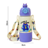 Purple Cat Bottomlid Series, Stainless Steel Kids Water Bottle, 480ml