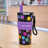 Purple Smiley Fluorescent series Stainless Steel Tumbler and Water Bottle for Kids and Adults, 550ml