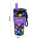 Purple Smiley Fluorescent series Stainless Steel Tumbler and Water Bottle for Kids and Adults, 550ml