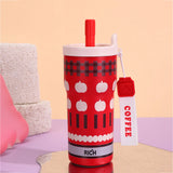 Red Checks Apple, Rich Series, Stainless Steel Tumbler and Water Bottle for kids, Teens and Adults, 560 ml