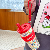 Red Lucky Doodle Fluorescent series Stainless Steel Tumbler and water bottle for Kids and Adults, 550ml