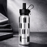 Shiny Black Jumbo Straw Series Stainless Steel Water Bottle for kids, Teens and Adults, 700 ml