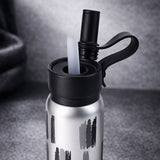 Shiny Black Jumbo Straw Series Stainless Steel Water Bottle for kids, Teens and Adults, 700 ml