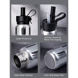 Shiny Black Jumbo Straw Series Stainless Steel Water Bottle for kids, Teens and Adults, 700 ml