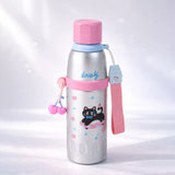 Pink Silver Black Cat Stripes Cap Series, Stainless Steel Kids Water Bottle, 520ml