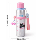 Pink Silver Black Cat Stripes Cap Series, Stainless Steel Kids Water Bottle, 520ml