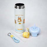 Sleeping Bear, Yellow Ball Lid Series, Stainless Steel Tumbler and Water Bottle for Kids & Adults, 650ml