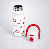 White Red Apple Design, Stainless Steel Dual Lid Water Bottle for Kids, 500ml