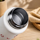 White Red Apple Design, Stainless Steel Dual Lid Water Bottle for Kids, 500ml