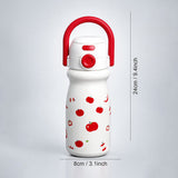 White Red Apple Design, Stainless Steel Dual Lid Water Bottle for Kids, 500ml