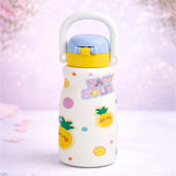 White Handle Labubu Printed  Handle Stainless Steel Kids Water Bottle, 500ml