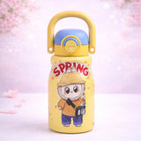 Yellow Handle Labubu Printed  Handle Stainless Steel Kids Water Bottle, 500ml