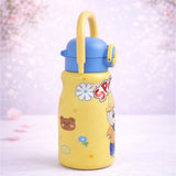 Yellow Handle Labubu Printed  Handle Stainless Steel Kids Water Bottle, 500ml